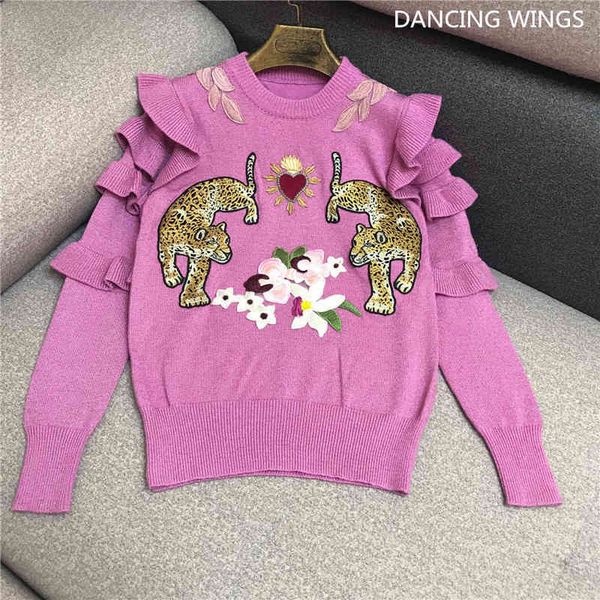 women's sweaters women runway sweater 2021 spring fashion leopard flower embroidery knit ruffles long sleeve pullovers pull femme, White;black
women's sweaters women runway sweater 2021 spring fashion leopard flower embroidery knit ruffles long sleeve pullovers pull femme, White;black