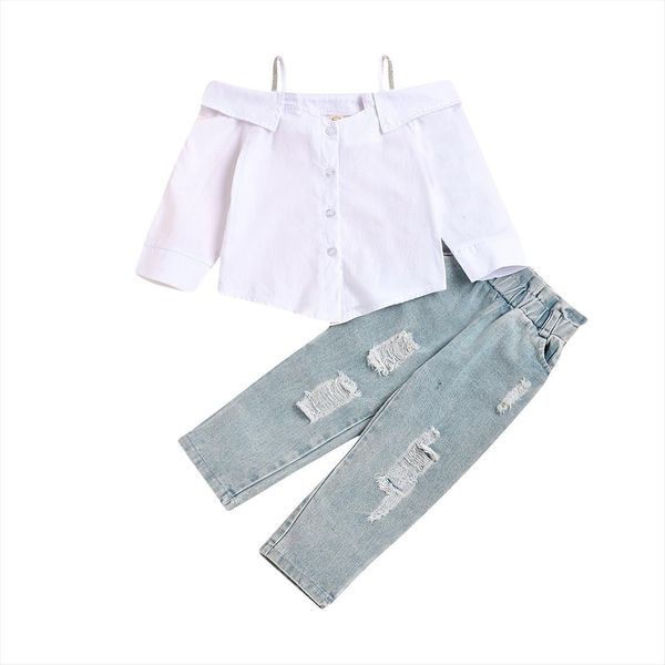 sping kids baby girls fashion 2 piece outfit set long sleeve off shoulder white and ripped jeans denim autumn
sping kids baby girls fashion 2 piece outfit set long sleeve off shoulder white and ripped jeans denim autumn