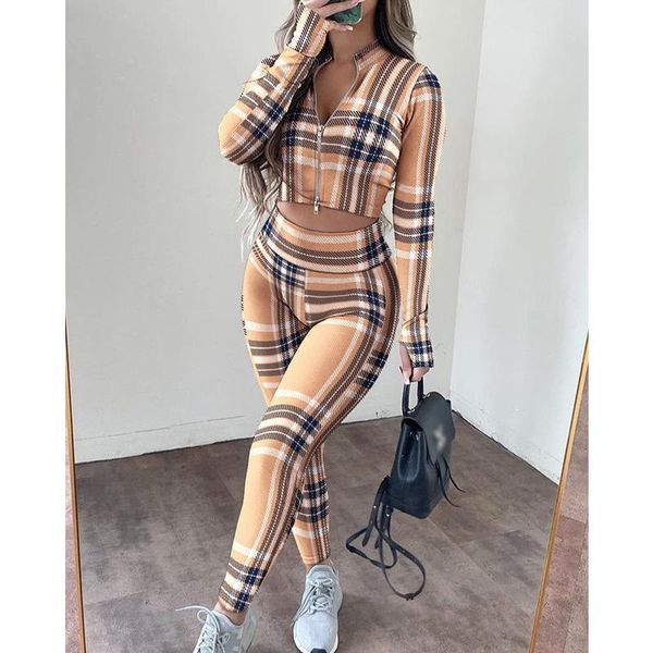 women's two piece pants women casual suit sets long sleeve plaid print colorblock zipper & high waist set office lady outfits, White
women's two piece pants women casual suit sets long sleeve plaid print colorblock zipper & high waist set office lady outfits, White