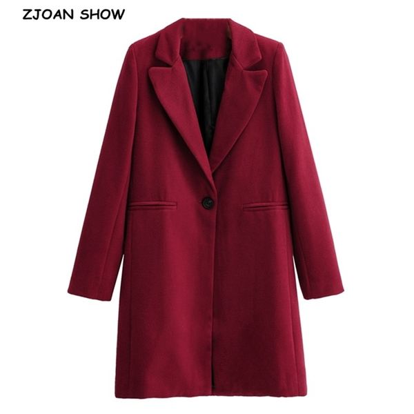 winter wine red woolen blends coat one button notched collar long sleeve knee length ol trench outerwear 210429, White
winter wine red woolen blends coat one button notched collar long sleeve knee length ol trench outerwear 210429, White