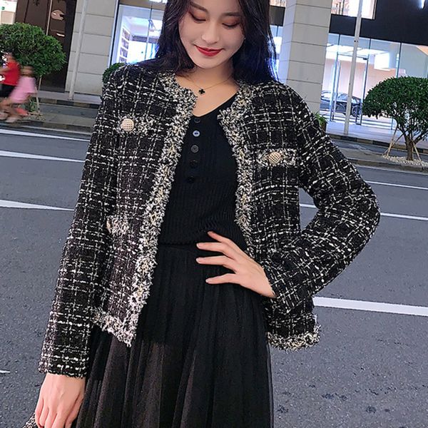 jacket black women tweed plaid fall small fragrance long sleeved sleeve robes open-ended outerwear jackets, Black;brown
jacket black women tweed plaid fall small fragrance long sleeved sleeve robes open-ended outerwear jackets, Black;brown