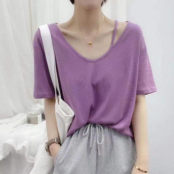 women's t-shirt women 2021 summer retro v-neck off-shoulder short-sleeved soft tshirt solid korean fashion casual all-match simple, White
women's t-shirt women 2021 summer retro v-neck off-shoulder short-sleeved soft tshirt solid korean fashion casual all-match simple, White