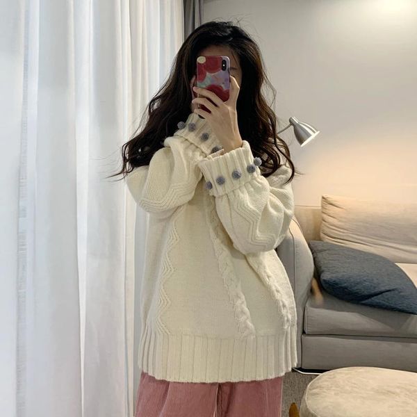 white sweater for women fall and winter inner wear 2021 korean style loose outer japanese gentle women's sweaters, White;black
white sweater for women fall and winter inner wear 2021 korean style loose outer japanese gentle women's sweaters, White;black