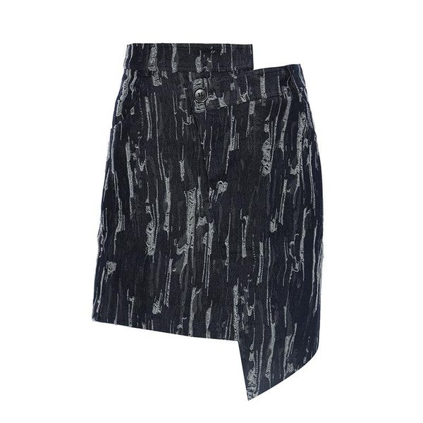 skirts 2021 autumn asymmetric stitching frayed craft skirt 0917, Black