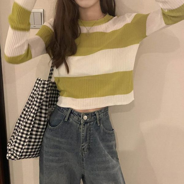 women o-neck striped sweater slim long sleeve knitted autumn pullover women's sweaters, White;black
women o-neck striped sweater slim long sleeve knitted autumn pullover women's sweaters, White;black