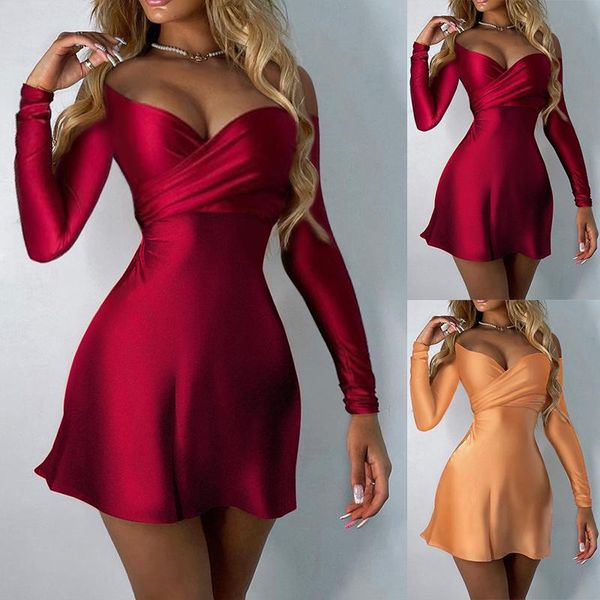 casual dresses women's 2021 fall/winter wear v-neck fashion elegant satin ladies long sleeve dress vestidos, Black;gray
casual dresses women's 2021 fall/winter wear v-neck fashion elegant satin ladies long sleeve dress vestidos, Black;gray