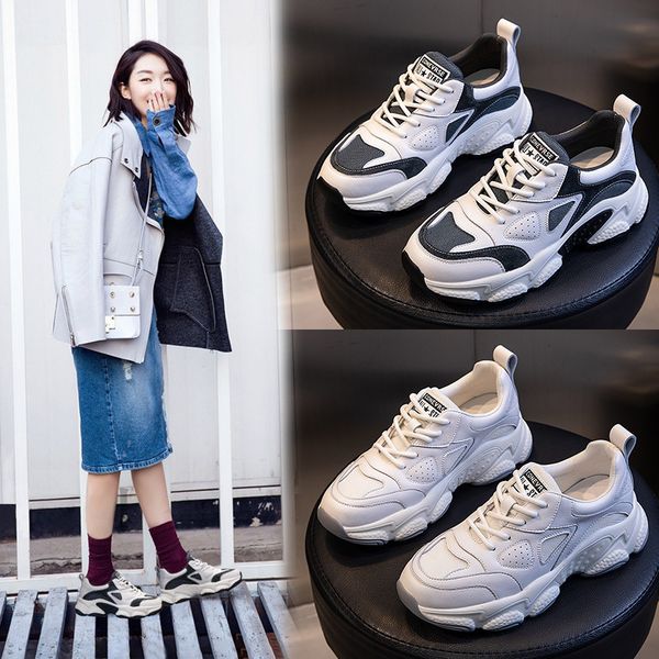 genuine leather women's shoes autumn casual and versatile breathable sports dad thick soled fashion, Black;white
genuine leather women's shoes autumn casual and versatile breathable sports dad thick soled fashion, Black;white