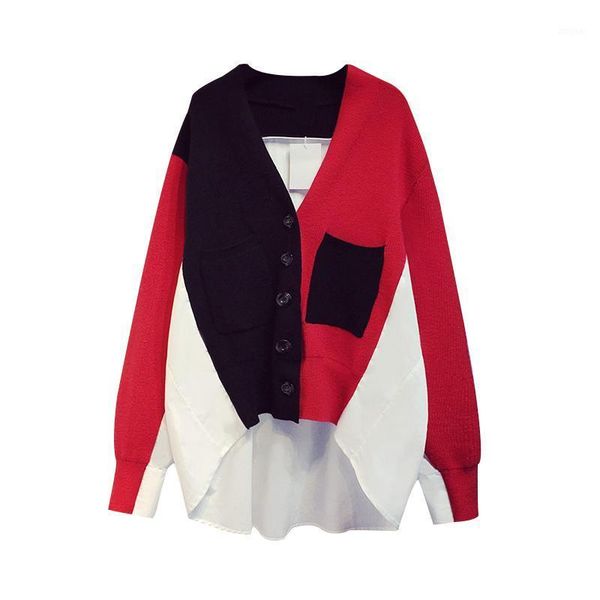 women's sweaters oversized cardigans women 2021 hit color v-neck long sleeve irregular shirts stitching knitted single breasted cardiga, White;black
women's sweaters oversized cardigans women 2021 hit color v-neck long sleeve irregular shirts stitching knitted single breasted cardiga, White;black