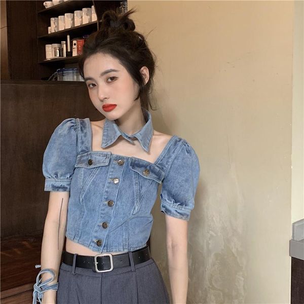 women's blouses & shirts 2 styles 2021 summer korean style square collar blouse puff short sleeve women outwear denim shirt womans (j1, White
women's blouses & shirts 2 styles 2021 summer korean style square collar blouse puff short sleeve women outwear denim shirt womans (j1, White