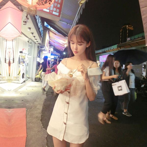 summer dress women's fashion version line collar off shoulder white suspender skirt spring and autumn women, Black;gray
summer dress women's fashion version line collar off shoulder white suspender skirt spring and autumn women, Black;gray