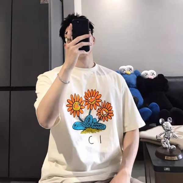 chao brand gujia summer lovers' sunflower printed combed cotton short sleeve men's and women's t-shirt, White
chao brand gujia summer lovers' sunflower printed combed cotton short sleeve men's and women's t-shirt, White