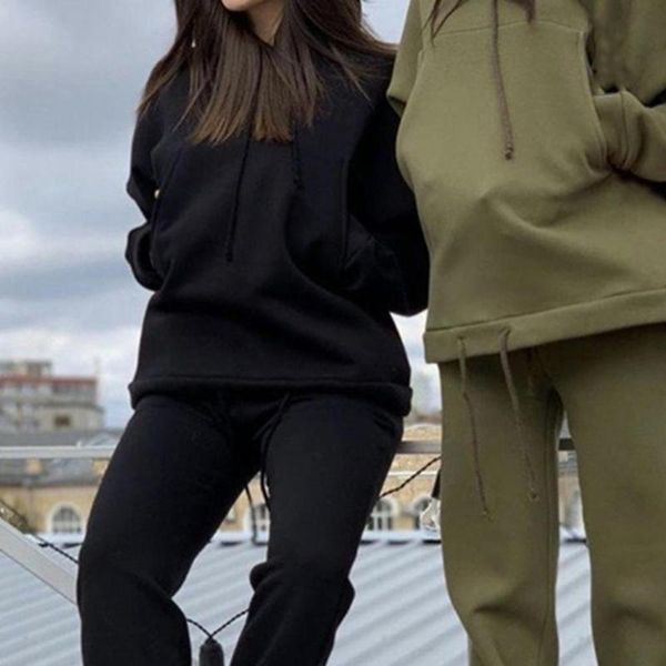 women's two piece pants casual tracksuit all-match women outfit cold resistant high waist simple solid color lady hoodie set, White
women's two piece pants casual tracksuit all-match women outfit cold resistant high waist simple solid color lady hoodie set, White
