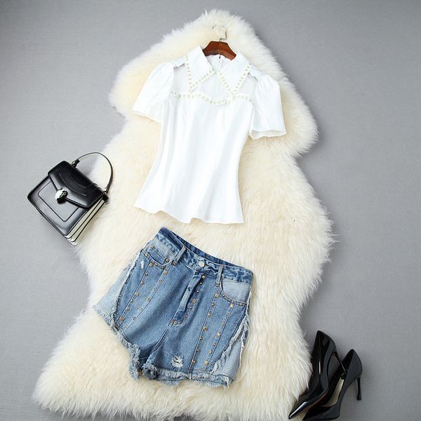 two piece dress european and american women's wear summer style short-sleeved embroidered lapel shirt bull-puncher knickers suit s9ev, White
two piece dress european and american women's wear summer style short-sleeved embroidered lapel shirt bull-puncher knickers suit s9ev, White
