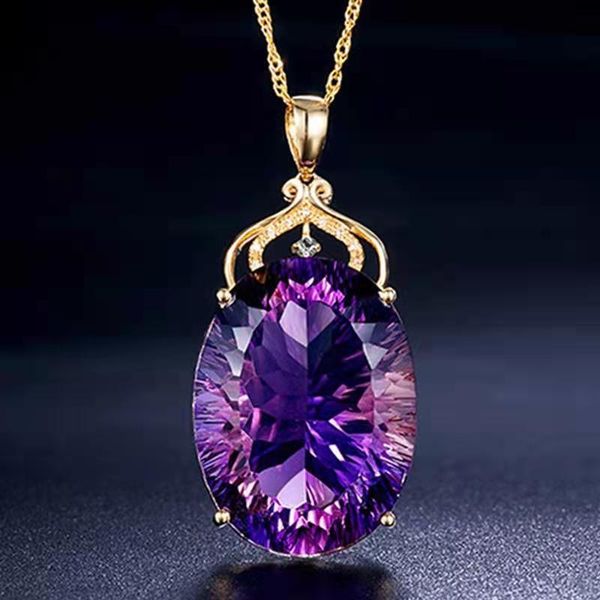 pendant necklaces creative amethyst necklace micro-set 14k gold crystal, Silver 
pendant necklaces creative amethyst necklace micro-set 14k gold crystal, Silver