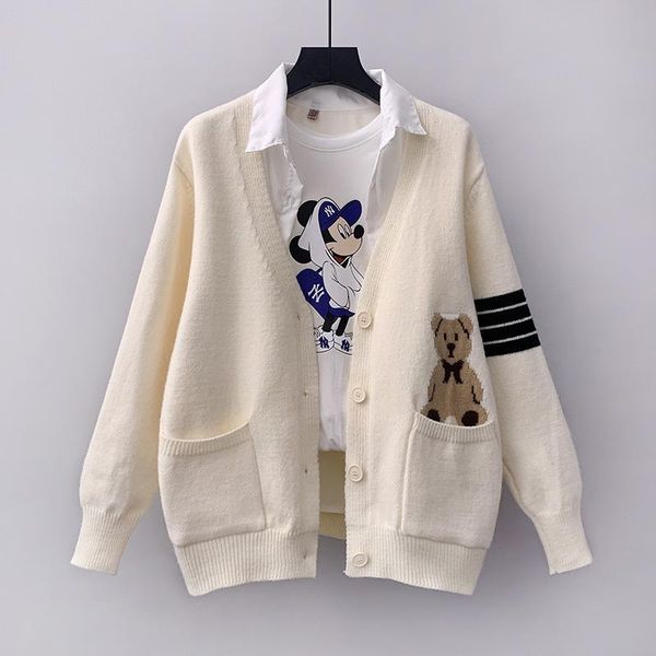 women's knits & tees fall 2021 cartoon bear female cardigan knitting coat loose sweater, White
women's knits & tees fall 2021 cartoon bear female cardigan knitting coat loose sweater, White