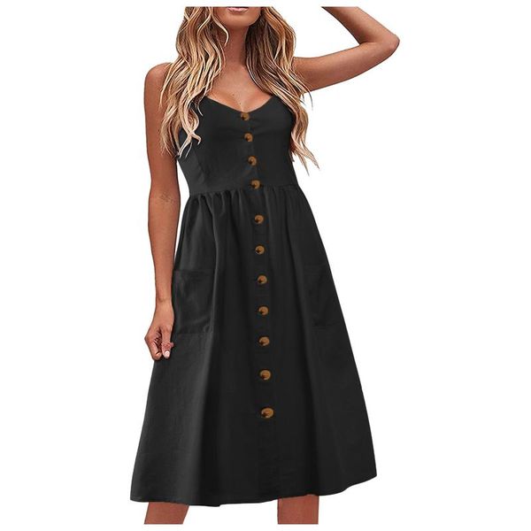 casual dresses women long dress with button summer sleeveless v-neck solid color sling high waist beach a-line #t2g, Black;gray
casual dresses women long dress with button summer sleeveless v-neck solid color sling high waist beach a-line #t2g, Black;gray