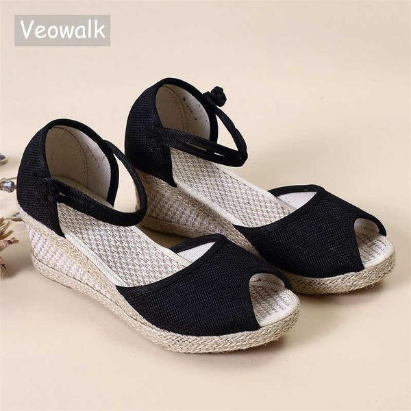 veowalk handmade women plain linen peep toe sandals wedge espadrilles platform 5cm heel comfort bohemian ladies summer shoes y0714, Black
veowalk handmade women plain linen peep toe sandals wedge espadrilles platform 5cm heel comfort bohemian ladies summer shoes y0714, Black