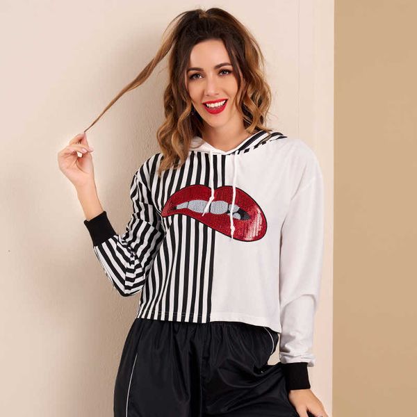 women's hoodies & sweatshirts mai&fun women casual striped red lip print patchwork hooded pullovers long sleeve tx81, Black
women's hoodies & sweatshirts mai&fun women casual striped red lip print patchwork hooded pullovers long sleeve tx81, Black