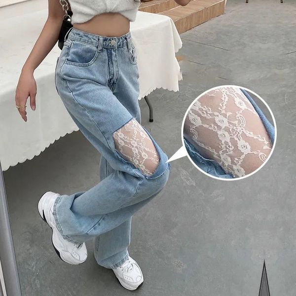 women's jeans light-colored high-waisted wide-leg ladies classic ripped flared pants gothic stockings, Blue
women's jeans light-colored high-waisted wide-leg ladies classic ripped flared pants gothic stockings, Blue