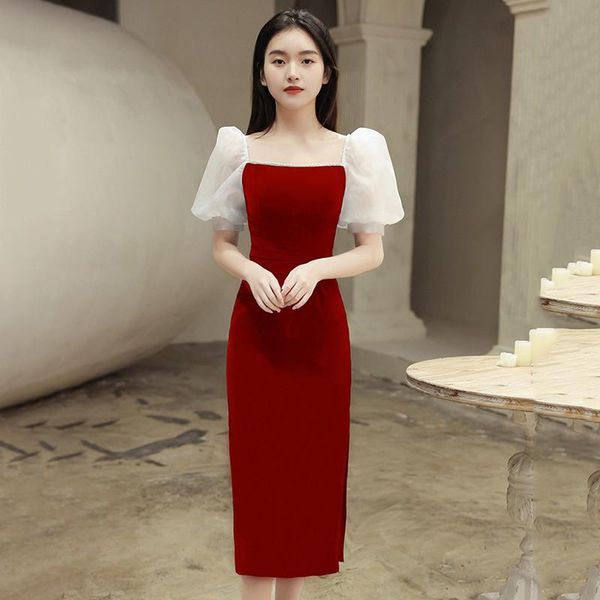 ethnic clothing square collar qipao sheath puff sleeve formal party dress gown pearl mid-length burgundy cheongsam folds romantic vesti, Red
ethnic clothing square collar qipao sheath puff sleeve formal party dress gown pearl mid-length burgundy cheongsam folds romantic vesti, Red