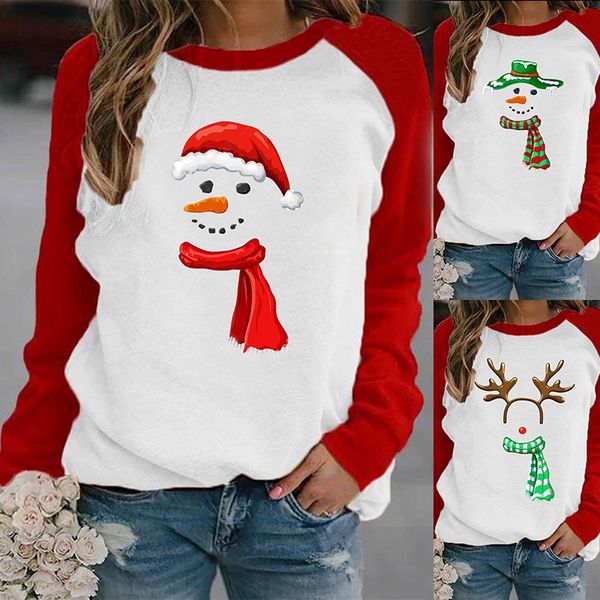 women's holiday 2021 christmas new casual printed sweater contrast color long sleeve t-shirt women's wear, White
women's holiday 2021 christmas new casual printed sweater contrast color long sleeve t-shirt women's wear, White