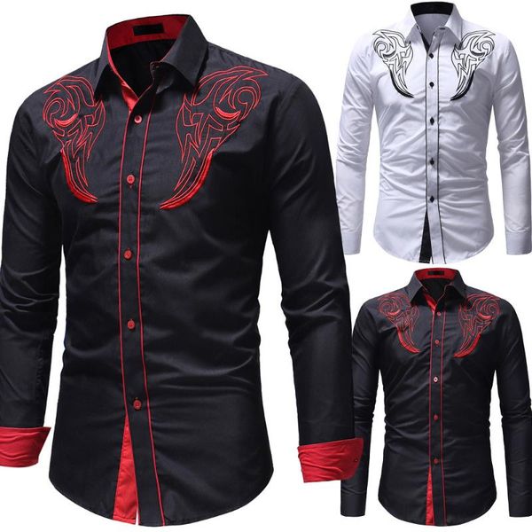 men's casual shirts autumn and winter embroidery stitching long-sleeved shirt spring male fit mens soft lapel blouse, White;black
men's casual shirts autumn and winter embroidery stitching long-sleeved shirt spring male fit mens soft lapel blouse, White;black