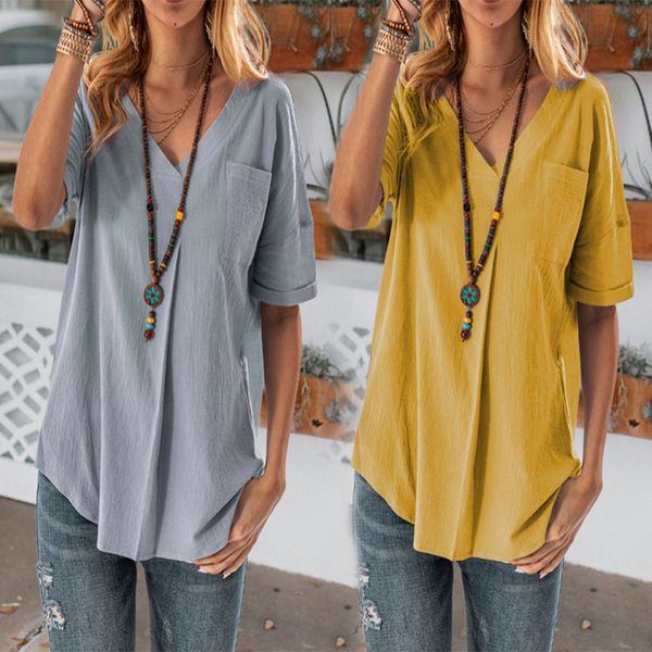fashion t-shirts popular 2021 new women's shirt solid color v-neck pocket loose casual top, White
fashion t-shirts popular 2021 new women's shirt solid color v-neck pocket loose casual top, White