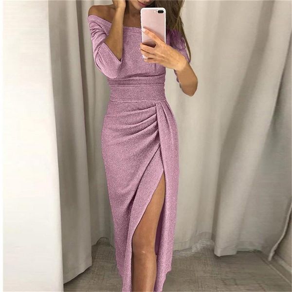 off shoulder party dress women high slit peplum bodycon autumn three quarter sleeve bright silk shiny casual dresses, Black;gray
off shoulder party dress women high slit peplum bodycon autumn three quarter sleeve bright silk shiny casual dresses, Black;gray