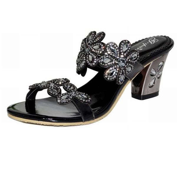 women rhinestone thick high heels sandals crystal flowers ladies gladiator slippers summer party pumps shoes, Black
women rhinestone thick high heels sandals crystal flowers ladies gladiator slippers summer party pumps shoes, Black
