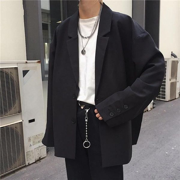 men solid black blazers autumn spring single breasted korean chic casual oversize mens outwear pockets simple loose bf men's suits &, White;black
men solid black blazers autumn spring single breasted korean chic casual oversize mens outwear pockets simple loose bf men's suits &, White;black