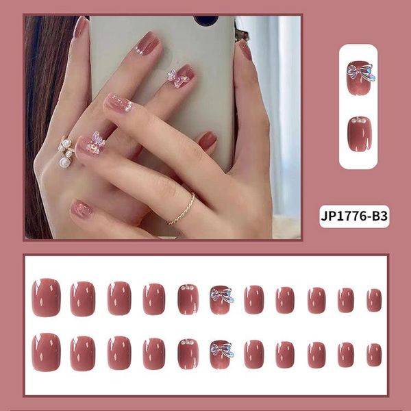 false nails 24pcs short french ballerina fake 3d butterfly pearl pattern flash round nail press on tips, Red;gold
false nails 24pcs short french ballerina fake 3d butterfly pearl pattern flash round nail press on tips, Red;gold