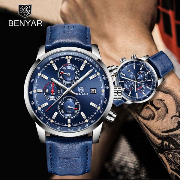 wristwatches benyar blue fashion business clock mens watches leather military chronograph quartz watch men relogio masculin, Slivery;brown
wristwatches benyar blue fashion business clock mens watches leather military chronograph quartz watch men relogio masculin, Slivery;brown