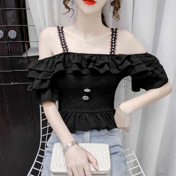 women's blouses & shirts summer office lady shirring thin and short spaghetti strap ruffled print patchwork slash neck solid color shir, White
women's blouses & shirts summer office lady shirring thin and short spaghetti strap ruffled print patchwork slash neck solid color shir, White
