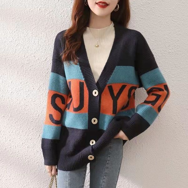 new womens button knitted cardigan in autumn and winter fashion matching letter korean loose lady coat, White;black
new womens button knitted cardigan in autumn and winter fashion matching letter korean loose lady coat, White;black