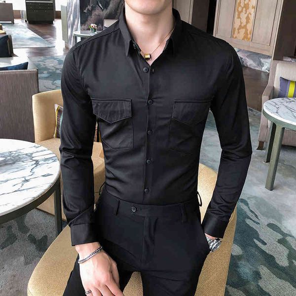 men's casual shirts british style spring simple sleeve long of men front pockets thin decoration solid office trim homme 3xl- sr53, White;black
men's casual shirts british style spring simple sleeve long of men front pockets thin decoration solid office trim homme 3xl- sr53, White;black