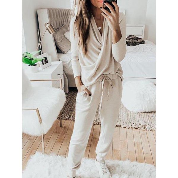 pajamas v neck long sleeve women sleepwear lace up pants solid lounge wear casual outfits homewear 2pcs set plus, Black;red 
pajamas v neck long sleeve women sleepwear lace up pants solid lounge wear casual outfits homewear 2pcs set plus, Black;red