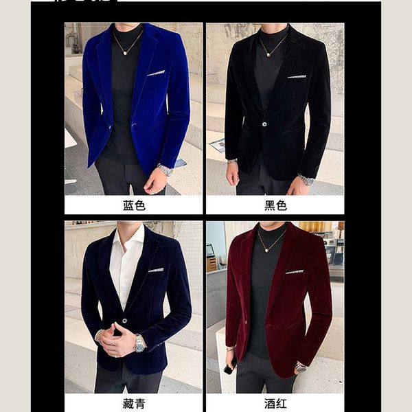 men's suits & blazers slim fit business fashion suit jacket young student gold velvet small korean top, White;black
men's suits & blazers slim fit business fashion suit jacket young student gold velvet small korean top, White;black