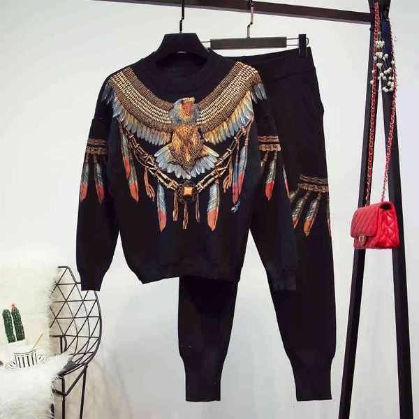 women's tracksuits autumn women eagle printed knitted sweater + casual trousers fashion suit winter outfits two piece pants set c9, Gray
women's tracksuits autumn women eagle printed knitted sweater + casual trousers fashion suit winter outfits two piece pants set c9, Gray