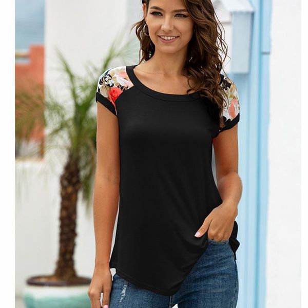 women's t-shirt summer t-shirts round neck casual floral short sleeve patchwork tees solid color mesh breathable women, White
women's t-shirt summer t-shirts round neck casual floral short sleeve patchwork tees solid color mesh breathable women, White