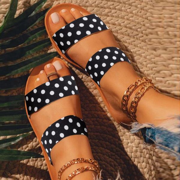 women's sandals outdoor beach slippers roman shoes blocking polka dot printed flat aand, Black
women's sandals outdoor beach slippers roman shoes blocking polka dot printed flat aand, Black