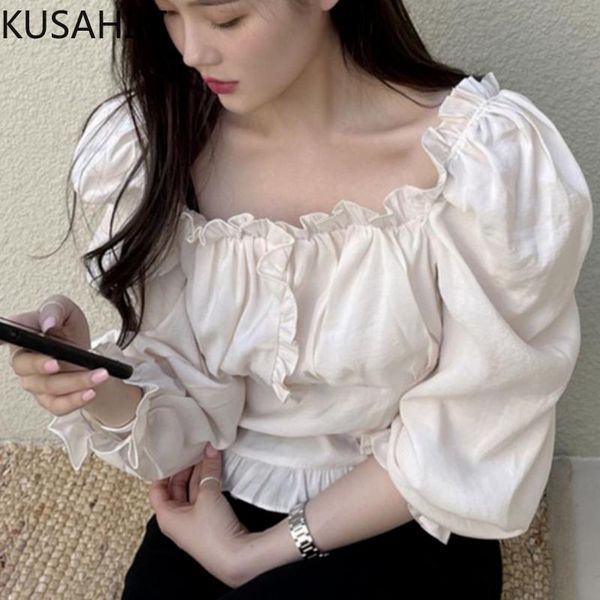 women's blouses & shirts kusahiki chic ruffle square collar puff sleeve blouse shirt korean short womens summer 2021 blusas mujer 6k46, White
women's blouses & shirts kusahiki chic ruffle square collar puff sleeve blouse shirt korean short womens summer 2021 blusas mujer 6k46, White