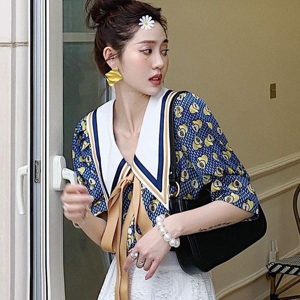 women's blouses & shirts da112 ladies blouse retro big tip flowered shirt design bubble sleeve webbing short sleeves for women, White
women's blouses & shirts da112 ladies blouse retro big tip flowered shirt design bubble sleeve webbing short sleeves for women, White