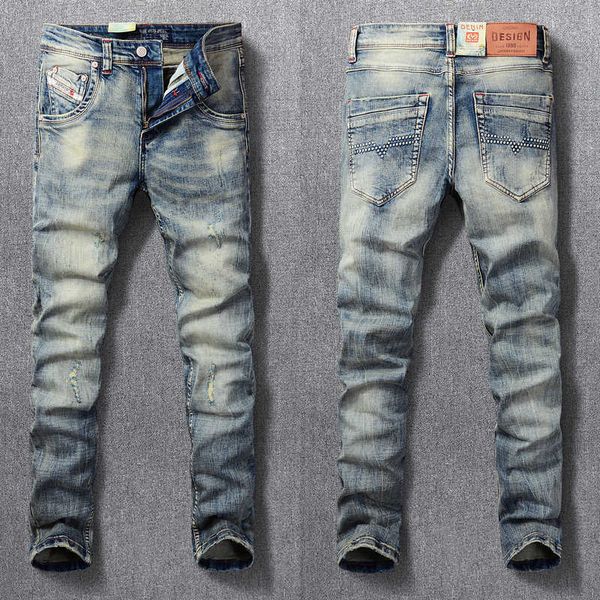 men's jeans italian style fashion retro washed slim fit ripped for vintage designer casual denim pants uodk, Blue
men's jeans italian style fashion retro washed slim fit ripped for vintage designer casual denim pants uodk, Blue