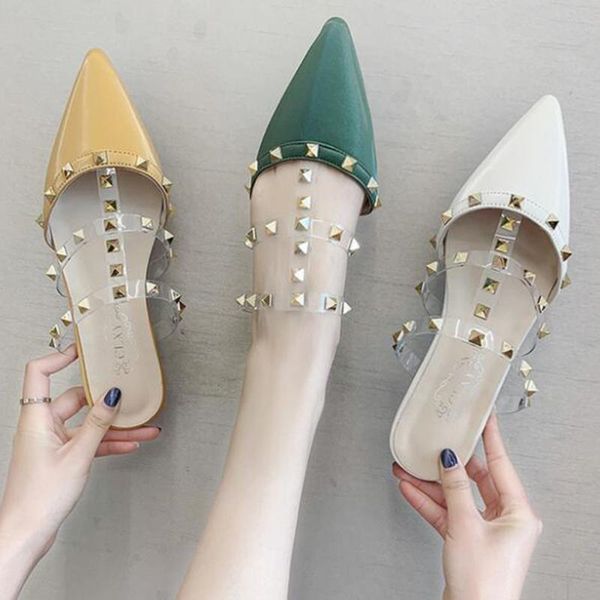 slippers summer baotou half female fashion women's shoes flats pointed rivets mules roman sandals and xx128, Black
slippers summer baotou half female fashion women's shoes flats pointed rivets mules roman sandals and xx128, Black