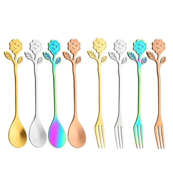 spoons 6pcs stainless steel long handle mixing spoon cute sunflower daisy flower cartoon shape dessert fork golden tableware
spoons 6pcs stainless steel long handle mixing spoon cute sunflower daisy flower cartoon shape dessert fork golden tableware
