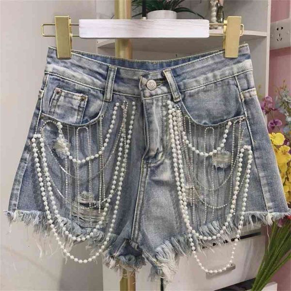 women's women summer rhinestone pearls tassels beads high waist denim female casual wide leg jeans chic wild shorts y109, White;black
women's women summer rhinestone pearls tassels beads high waist denim female casual wide leg jeans chic wild shorts y109, White;black