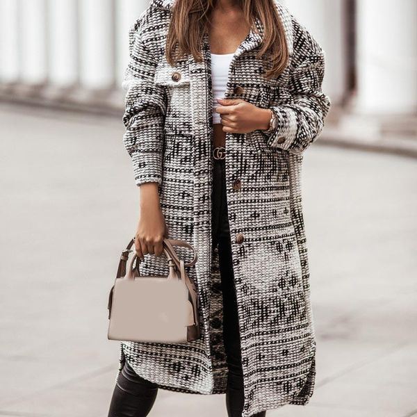 women's wool & blends women turn-down collar print woolen coat fashion long sleeve button pocket loose warm overcoat 2021 winter office, Black
women's wool & blends women turn-down collar print woolen coat fashion long sleeve button pocket loose warm overcoat 2021 winter office, Black