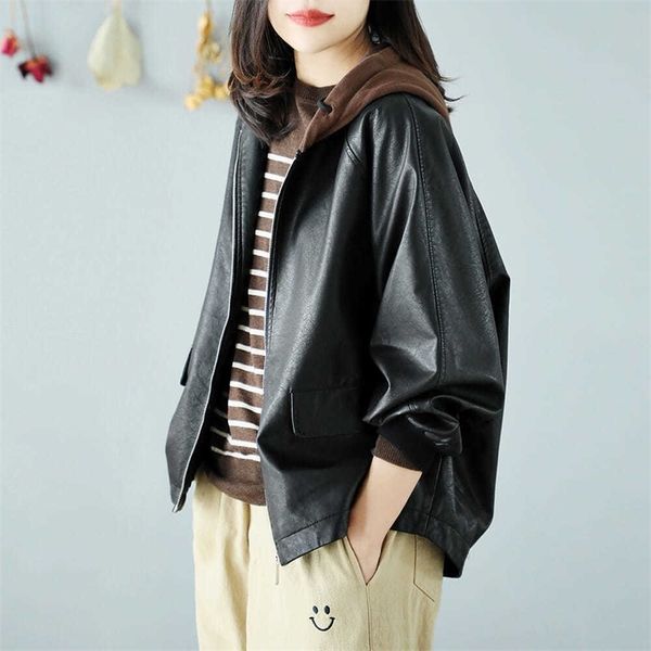 qi engraved drawing large women's hooded leather jacket autumn and winter korean casual pu loose baseball jacket fashion, Black
qi engraved drawing large women's hooded leather jacket autumn and winter korean casual pu loose baseball jacket fashion, Black