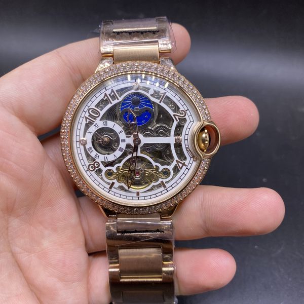 men's watch 48mm rose gold small diamond stainless steel automatic mechanical, Slivery;brown
men's watch 48mm rose gold small diamond stainless steel automatic mechanical, Slivery;brown