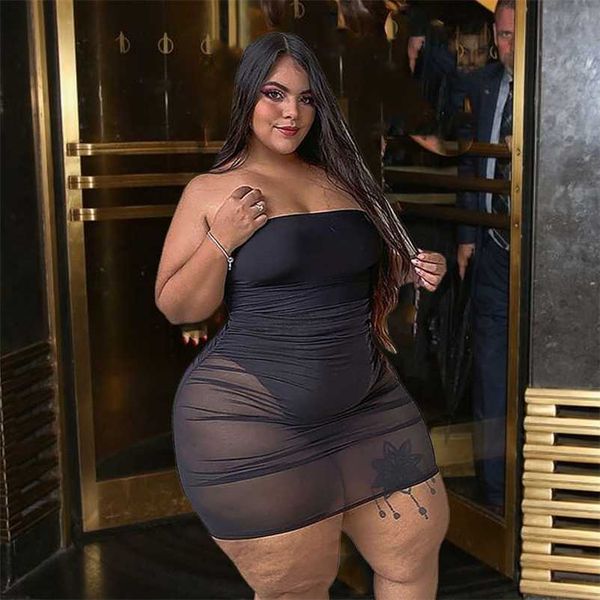 large size women clothing strapless mesh mini dress bodycon black es party transparent plus drop 211102
large size women clothing strapless mesh mini dress bodycon black es party transparent plus drop 211102